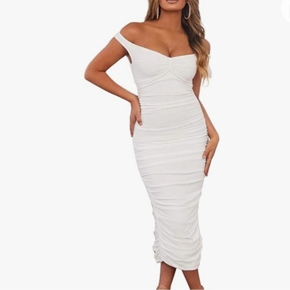 White scrunched midi dress size Small NWT - Picture 3 of 13